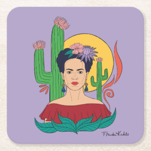 Frida Kahlo woestijn Graphic Vierkante Kartonnen Onderzetter