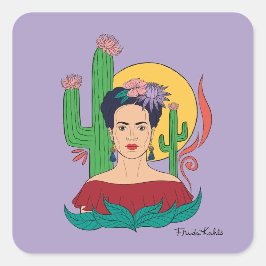Frida Kahlo woestijn Graphic Vierkante Sticker (Voorkant)