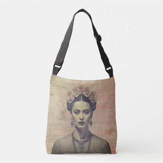 Frida Rose Crown - Rustige Kunst Crossbody Tas (Voorkant)