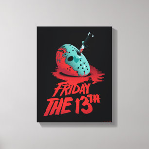 Friday the 13th Knife Through Blue Hockey Mask Canvas Afdruk