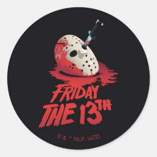 Friday the 13th   Knife Through Hockey Mask Ronde Sticker