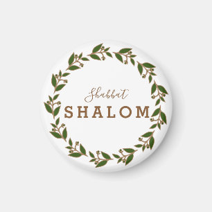 Fridge Magnet Shabbat Shalom Green Brown Wreath Magneet