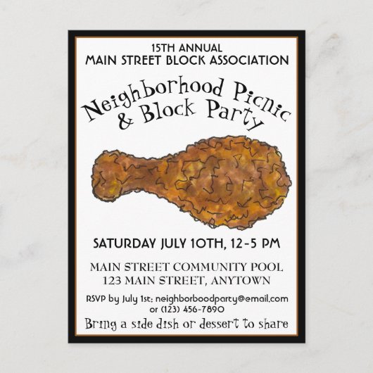 Fried Chicken Leg Picnic Cookout Block Uitnodiging Briefkaart (Voorkant)