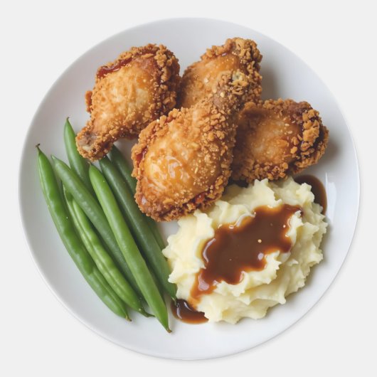 Fried Chicken, Mashed Potatoes and Green Beans Ronde Sticker (Voorkant)