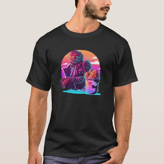 Fried Chicken Synthwave 80s Retrowave Aesthetic T-shirt (Voorkant)