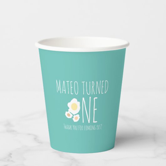 Fried Egg First Birthday Dank je Papieren Bekers (Voorkant)