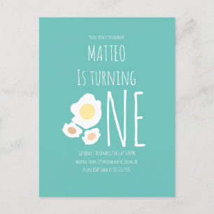 Fried Egg First Birthday Invitation Briefkaart