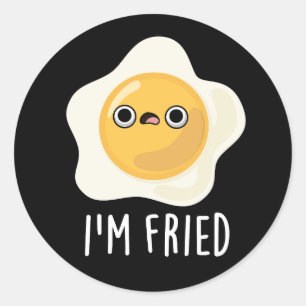 Fried Funny Fried Egg Pun Dark BG Ronde Sticker