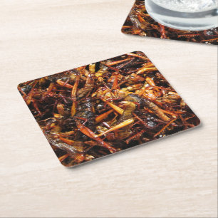 Fried Grasshopper (Takkataen Thot) Asian Food Vierkante Kartonnen Onderzetter