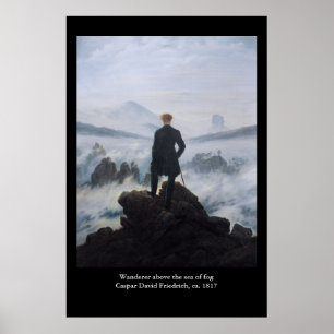 Friedrich's Wanderer boven het zee mist Poster