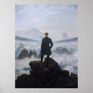 Friedrich's Wanderer boven het zee mist Poster