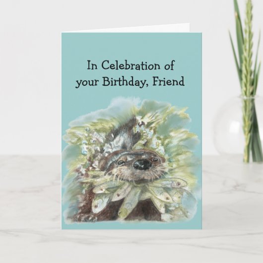 Friend Birthday Humor Cute Waterverf Otter Kaart (Voorkant)