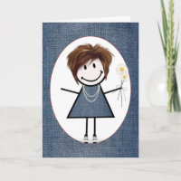 Friend Birthday Stick Figuur Girl met Daisies
