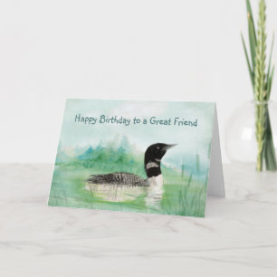 Friend Birthday Waterverf Loon Bird Natuur Art Kaart