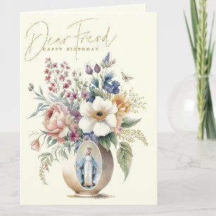 FRIEND Gelukkige Verjaardag Bloemrijke Religieuze Bedankkaart