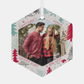Friend Photo Doodle Trees Hexagon Glass Ornament (Achterkant)