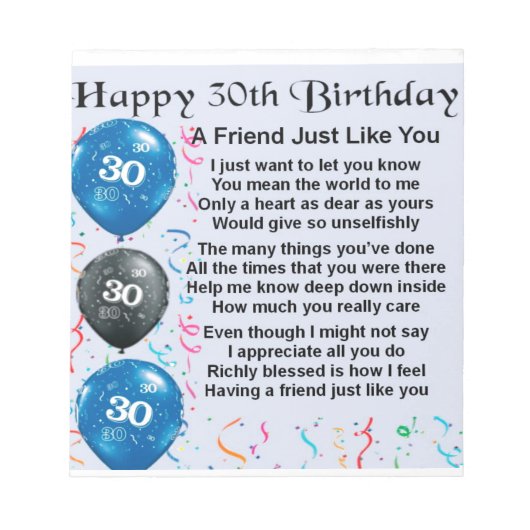 Friend Poem - 30e verjaardag Notitieblok (Voorkant)