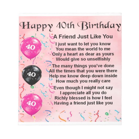 Friend Poem - 40e verjaardag Notitieblok (Voorkant)