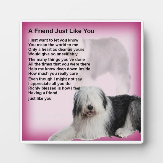 Friend Poem Plaque - Oude Engelse Sheepdog Design Fotoplaat (Voorkant)