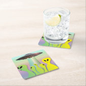 Friendly Aliens Vierkante Kartonnen Onderzetter (Insitu)