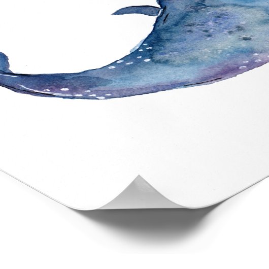 Friendly Blue Whale Waterverf Poster (Hoek)