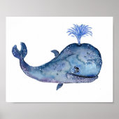 Friendly Blue Whale Waterverf Poster (Voorkant)