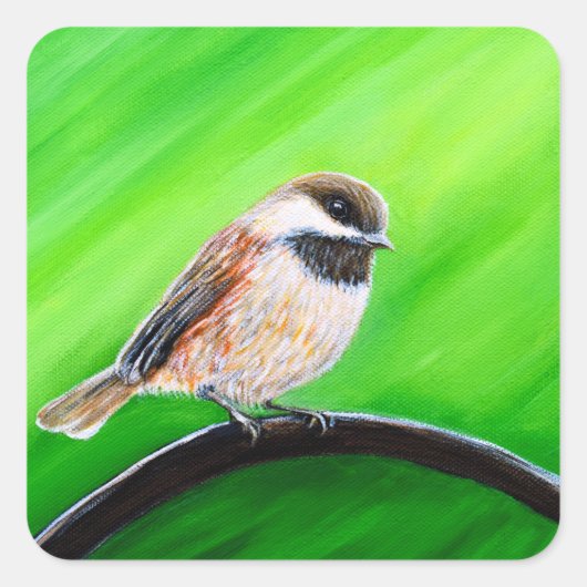 Friendly Chickadee Painting Vierkante Sticker (Voorkant)