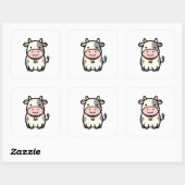 Friendly Cow – Cute Kawaii Animal Illustration Vierkante Sticker (Vel)