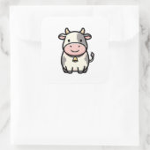 Friendly Cow – Cute Kawaii Animal Illustration Vierkante Sticker (Tas)