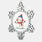 Friendly Cozy Kawaii Snowman Snowflake Tin Sneeuwvlok Ornament (Rechts)
