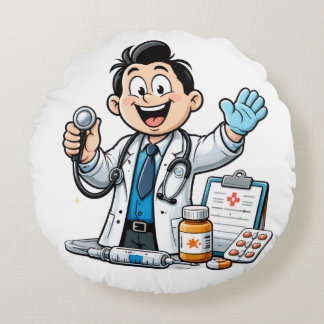 Friendly Doctor Mascot Medical Cartoon Design Rond Kussen
