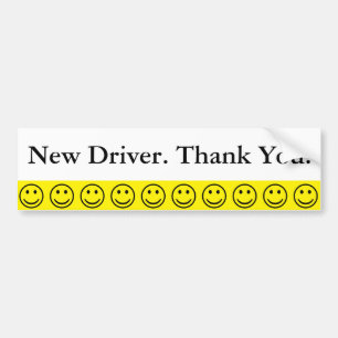Friendly Face New Driver Dank je tekst Bumpersticker