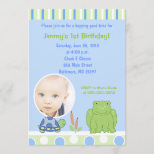 Friendly Frog & Turtle Photo Birthday Invitation Kaart