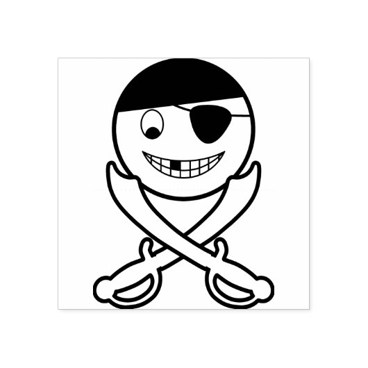 Friendly Jolly Roger Smile Face Pirate met zwaarde Rubberstempel (Afrduk)