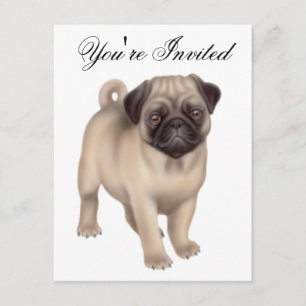 Friendly Pug Dog Invitation Kaart