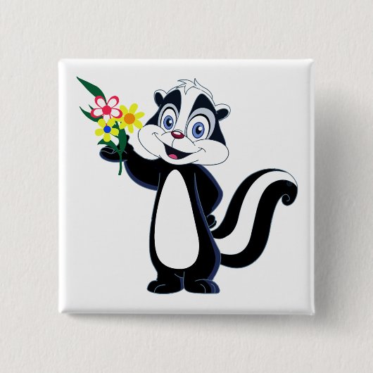 Friendly Skunk met bloemen Vierkante Button 5,1 Cm (Voorkant)
