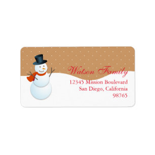 Friendly snewman North pole brown return address Etiket