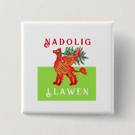Friendly Welsh Red Dragon, voeg jouw tekst Kerstmi Vierkante Button 5,1 Cm