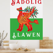 Friendly Welsh Red Dragon, voeg jouw tekst Poster (Keuken)