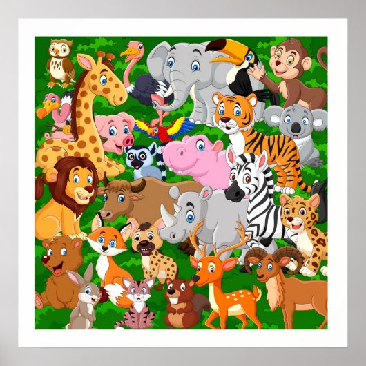Friendly Wild Animals Cute Kinder Room Poster (Voorkant)