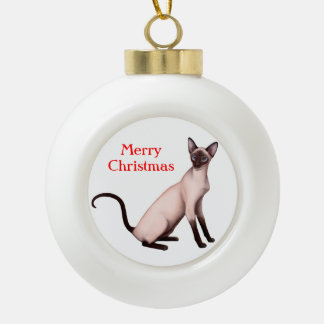 Friendly Young Siamese Cat Kerstannament Keramische Bal Ornament