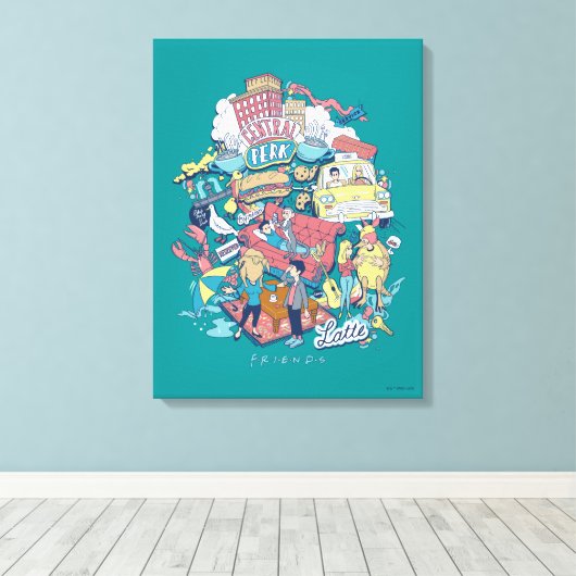 FRIENDS™ | Cartoon collage Canvas Afdruk (Insitu (Houten vloer))