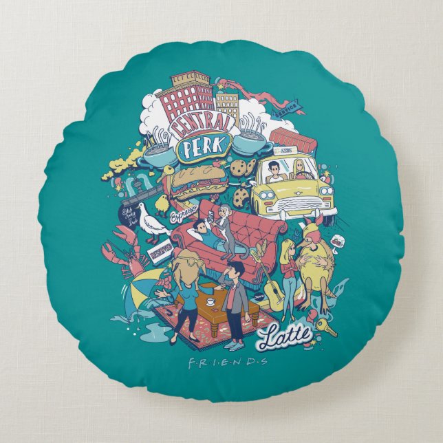 FRIENDS™ | Cartoon collage Rond Kussen (Voorkant)