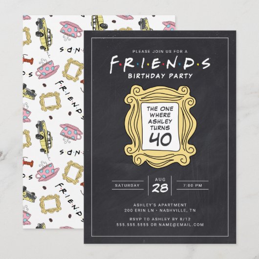 FRIENDS™ | Chalkboard 40th Birthday Invitation Kaart (Voorkant / Achterkant)
