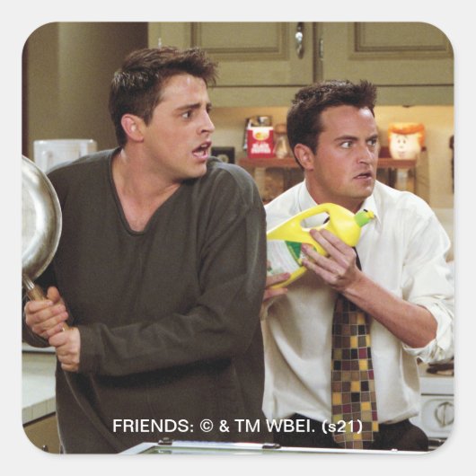 FRIENDS™ | Joey & Chandler Scared Vierkante Sticker (Voorkant)