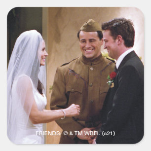 FRIENDS™ Joey trouwt met Monica & Chandler Vierkante Sticker