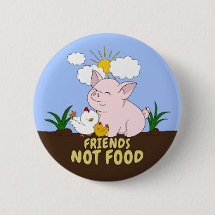 Friends Not Food - Cute Pig en Chicken Ronde Button 5,7 Cm