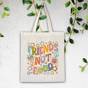 Friends Not Food, Trendy Flowers Retro Tote Bag