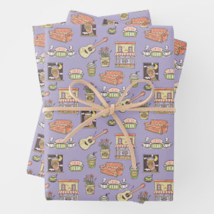 FRIENDS™   Paars Iconenpatroon Inpakpapier Vel