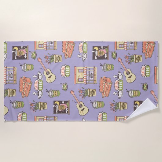 FRIENDS™ | Paars Pictogrampatroon Strandlaken (Voorkant)